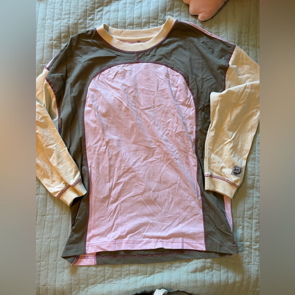 BDG Colorblock Long Sleeve Top in Pink, Olive & Cream